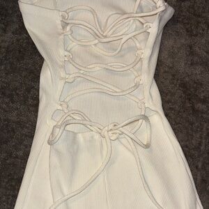 White Strapless Ribbed Romper with lace up back size Small